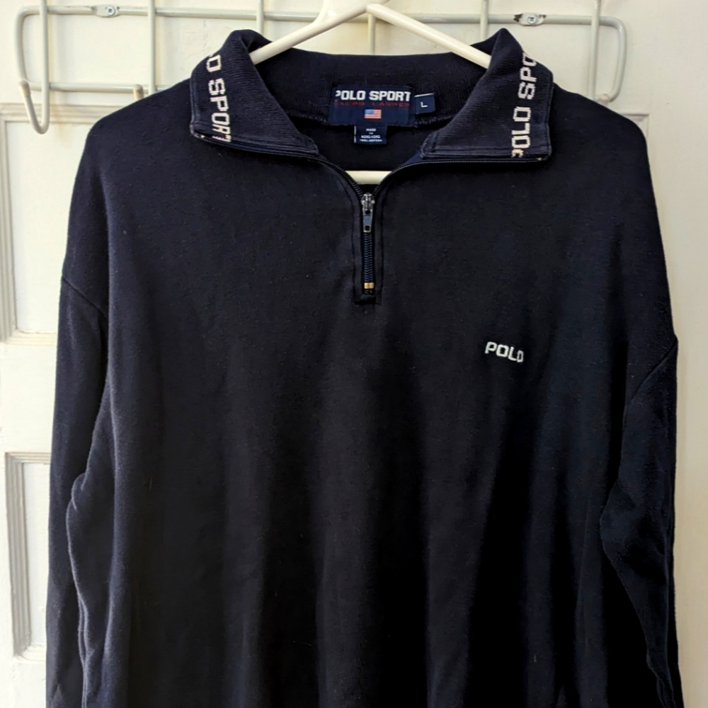 Vintage Polo Sport zip up shirt Navy Blue